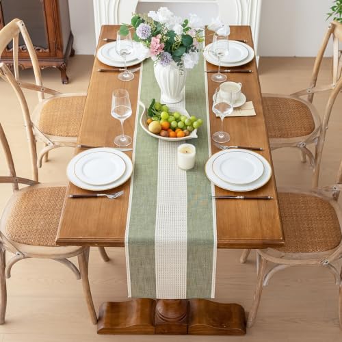 Line Macrame Table Runner, Sage Green Table Runners 108 Inches Long - color: Sage Green, size: 13"x108"