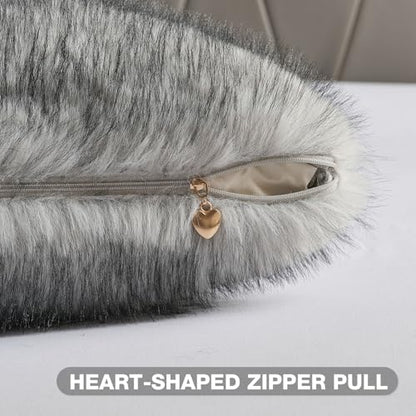 FUTEI Pack of 2 Faux Raccoon Fur Throw Pillow Covers 45 x 45 cm, Grey White - color: Grey White
