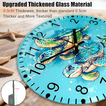 Turtle Glass Wall Clocks, 8 Inch Silent Wall Clock Non Ticking - color: Green, size: 8 Inch