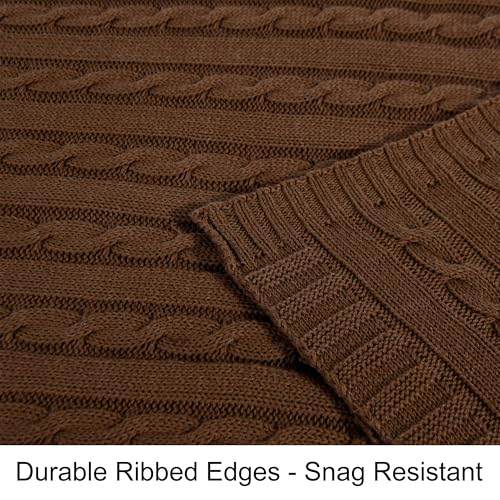 NTBAY Cotton Oversized Cable Knit Throw Blanket, 60 x 80, Brown - color: Brown, size: Twin(60"x80")