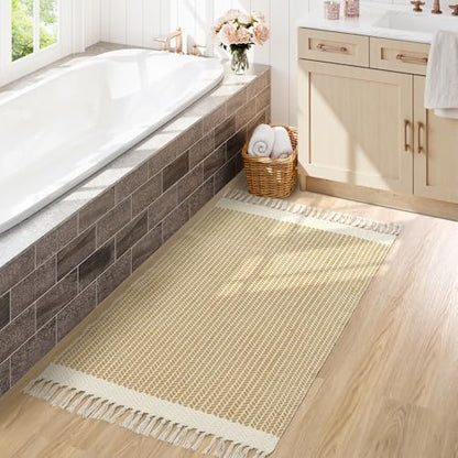 Lahome Boho Bathroom Rugs, 3x5 Washable Area Rug for Bedroom - color: Khaki, size: 3' x 5' (Rectangular)