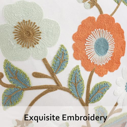 Embroidered Pillow Covers 18x18 inch Pack of 2 Green Orange Flower - color: Orange and Green Flowers