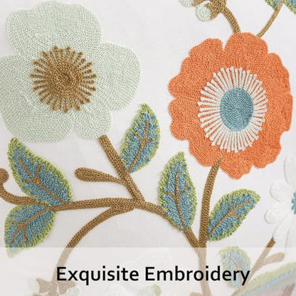 Embroidered Pillow Covers 18x18 inch Pack of 2 Green Orange Flower - color: Orange and Green Flowers