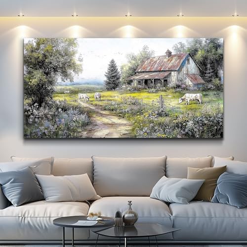PHAOHUAXM Canvas Wall Art For Living Room Wall Decor For Bedroom Office Decorations Field Wall Pictures Artwork Flower Scenery Watercolour Paintings Aesthetic Home Decor Ready to Hang 20x40 In - color: Rural Landscape, size: 40"L x 20"W
