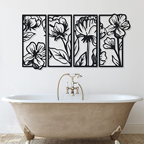 4 Pcs Black Metal Flower Wall Art Minimalist Floral Decor, Stylish - style: Stylish