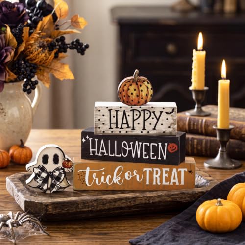 Amyhill 4 Pcs Halloween Table Decor Wooden Boo Table Sign Tiered Tray - style: Boo