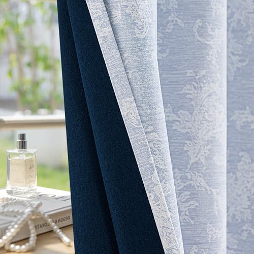 FMFUNCTEX Blue Floral Jacquard Blackout Curtains, 52X72 Inches, 2 Panels - color: Blue, size: 52"W x 72"L (Pack of 2)
