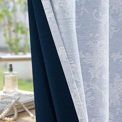 FMFUNCTEX Blue Floral Jacquard Blackout Curtains, 52X63 Inches, 2 Panels - color: Blue, size: 52"W x 63"L (Pack of 2)