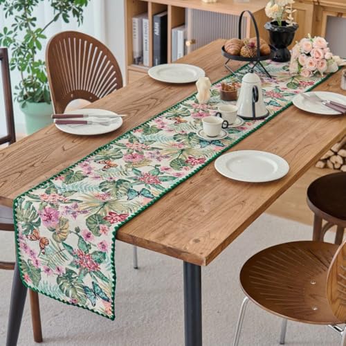 Monstera Botanical Floral Table Runner Green 12 x 71 Inch - color: Monstera Green, size: 12" x 71"