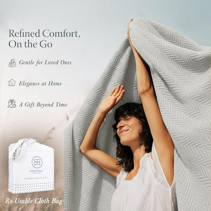 Threadmill Luxury 100% Cotton Queen Herringbone Blanket, Light Grey - color: Light Grey, size: Queen (90" x 92")