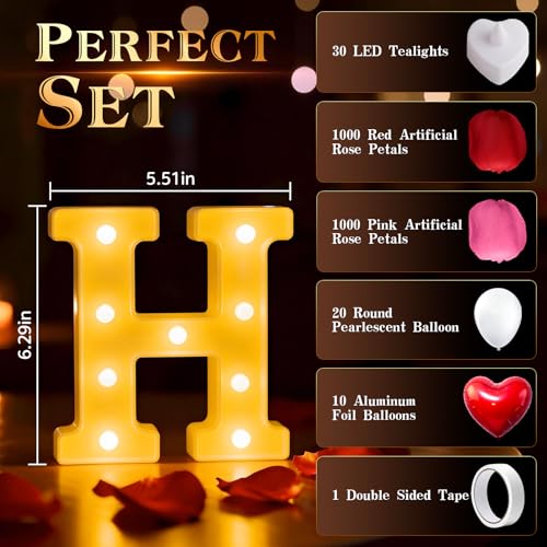 Happy Birthday Light up Letters, Include Tea Lights Candles, Latex Balloons, Aluminum Balloons and Rose Petals, Special Festival, Surprise Gifts for Women and Men - color: Happy Birthday