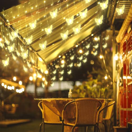 Butterfly Curtain Fairy Lights USB Plug in,8 Modes 120 LED 14.7FT Firefly Twinkle Timer String Lights with Remote, Waterproof Copper Wire for Bedroom Patio Christmas Wedding Party(Warm White) - color: Warm White