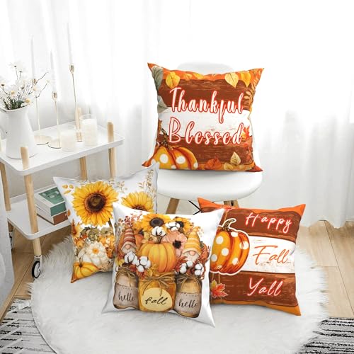 Fall Pumpkin Throw Pillow Covers 18 X 18 Inch Set of 4 Decorative Cushion Cover Home Decor for Sofa Chair Couch Bedroom Living Room - color: Fall