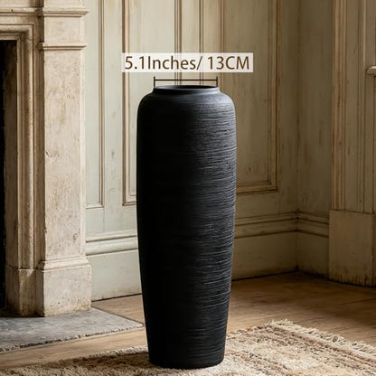 Black Rustic Ceramic Floor Vase, 19.7 Inch, Ribbed Texture - size: 19.7 Inch