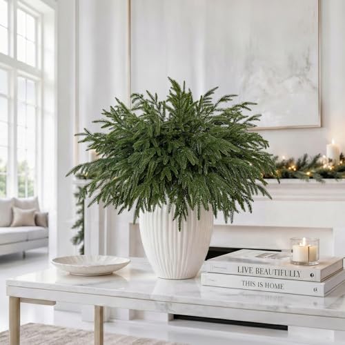 16 Pcs Christmas Norfolk Pine Branches, Real Touch Stems Xmas Decorations