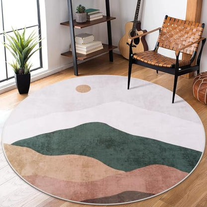 5ft Abstract Round Rug, Mountain Grey Circle Area Rugs Soft Washable - color: Grey, size: 5' (Round)