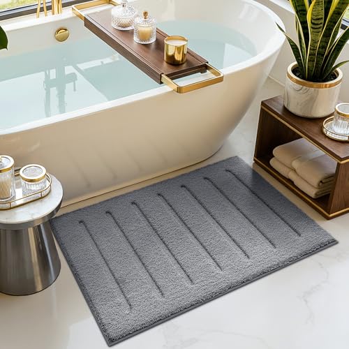 LUMI Ultra Soft Bathroom Rugs Absorbent, Non Slip Bath Mat 16x24, Grey - color: Grey, size: 16" X 24"