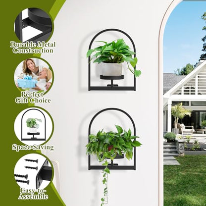 3 Pack Wall Plant Holders, Metal Window Planters Shelves, Black - color: Black 3 Pack