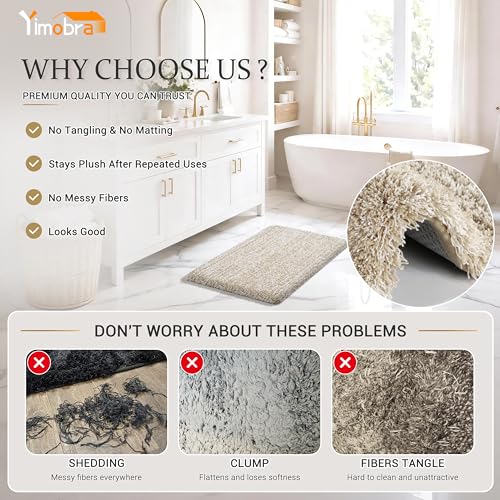 Yimobra Long Bathroom Rug 44x24, Plush Non Slip Bath Mat,Light Beige&White - color: Light Beige and White, size: 44" X 24"
