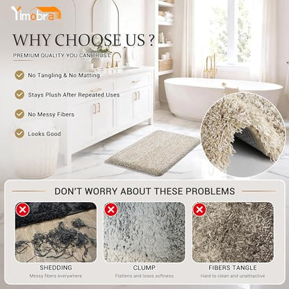 Yimobra Bathroom Runner Rug Non Slip Washable 56x24, Bath Mat, Beige&White - color: Light Beige and White, size: 56" X 24"