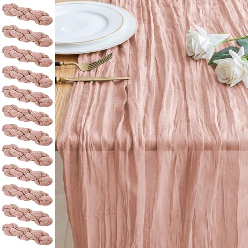 Cheesecloth Table Runner 10FT 12Pcs Dusty Pink Boho Gauze Sheer Runners - color: Dusty Pink, size: 12 Pack