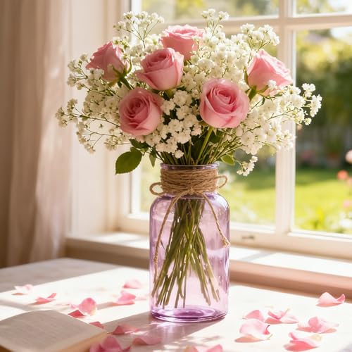 12 Pack Mason Jar Vases for Centerpieces, Purple Glass Flower Vase - color: Purple