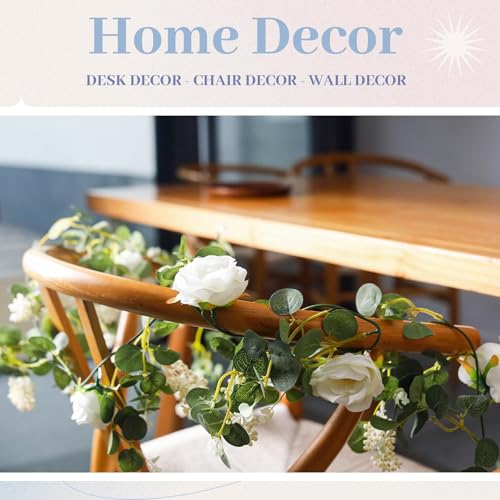 Der Rose 2Pcs 6.5FT Wedding Decor Artificial Flower Eucalyptus Garland - color: White 2 Pcs