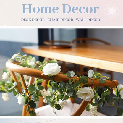 Der Rose 2Pcs 6.5FT Wedding Decor Artificial Flower Eucalyptus Garland - color: White 2 Pcs