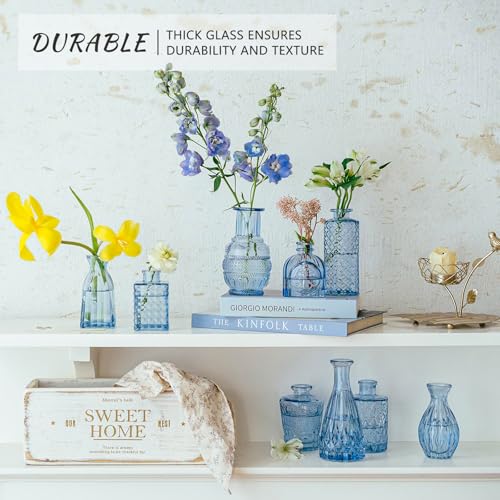 SUPMIND 16P Blue Glass Bud Vases, Small Flower Vases for Table Centerpieces - color: Blue