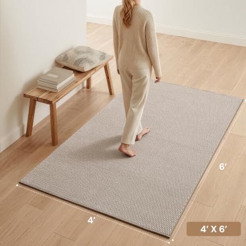 Sunfly 4x6 Washable Area Rug with Non Slip Rubber Backing Beige - color: Beige, size: 4' x 6' (Rectangular)