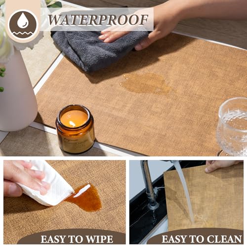 SUEH DESIGN Leather Placemats Table Mats Set of 6, Camel and Beige - color: A: Camel & Beige
