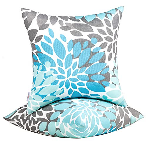 JMGBird Outdoor Throw Pillows Waterproof Outdoor Pillows for Couch - color: Light Blue With White