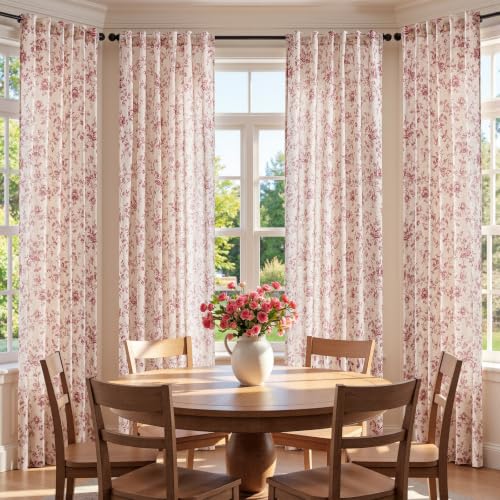 jinchan Custom Size Curtain Maroon Floral Linen Curtain Back Tab 1 Panel - color: Amlie Maroon, size: Custom