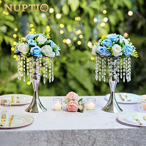 NUPTIO Tall Vase Table Centerpiece, 13.8", Silver, 10 Pcs | Crystal Metal Flower Holder Stand, for Wedding Reception, Tables, Road Lead, Party - color: Silver, size: 10 x M