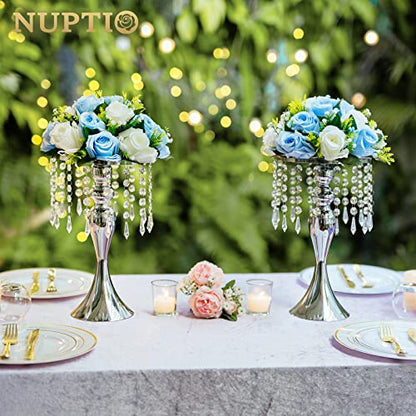 NUPTIO Tall Vase Table Centerpiece, 13.8", Silver, 10 Pcs | Crystal Metal Flower Holder Stand, for Wedding Reception, Tables, Road Lead, Party - color: Silver, size: 10 x M