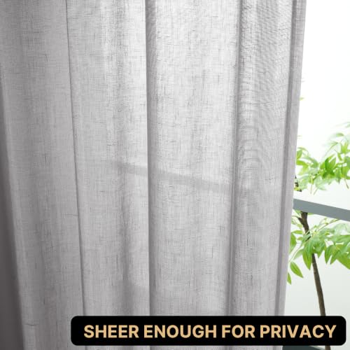 PrinceDeco Linen Semi Sheer Curtains for Living Room, 52x63 inch, Dove - color: Dove, size: 52"W x 63"L (Pack of 2)