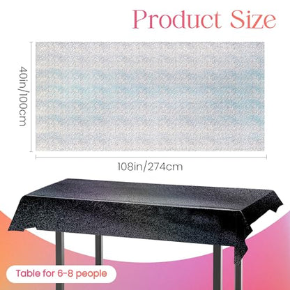 Just Shimmer 2 Pcs Black & Silver Holographic Laser Tablecloths Shiny Plastic Table Cloths 40" x 108" Black and White Classical Halloween Events Birthday Party Decor Anniversary Supplies - color: Black & Silver