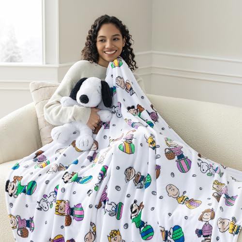 Berkshire Peanuts® VelvetLoft® Cute Character Snoopy Plush Throw Blanket,Easter Gang 2025 White,Throw 55 in x 70 in (Official Peanuts® Product) - color: Easter Gang 2025 White, size: Throw (55 in x 70 in)