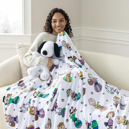Berkshire Peanuts® VelvetLoft® Cute Character Snoopy Plush Throw Blanket,Easter Gang 2025 White,Throw 55 in x 70 in (Official Peanuts® Product) - color: Easter Gang 2025 White, size: Throw (55 in x 70 in)