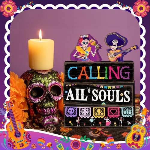 Britimes Day of Dead Tiered Tray Decor Set, 4 Pack, Wooden Table Sign - style: Day of the Dead Duo