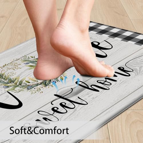 MAYHMYO Black White Checkered Kitchen Mats for Floor,Anti Fatigue Cushioned - color: Wreath