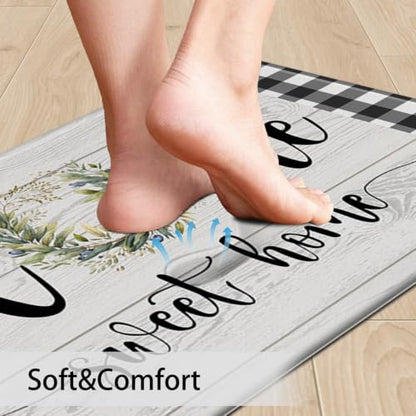 MAYHMYO Black White Checkered Kitchen Mats for Floor,Anti Fatigue Cushioned - color: Wreath