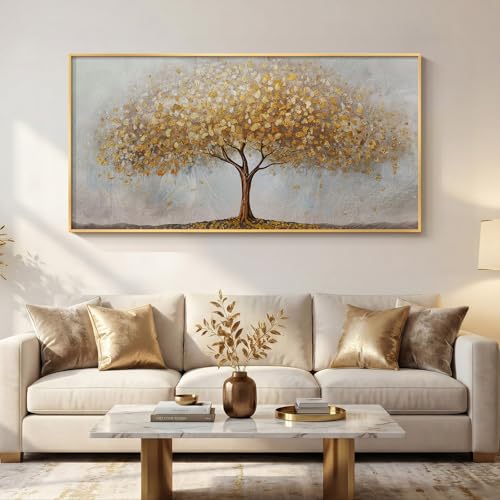 Large Framed Modern Gold Tree of Life Wall Art for Living Room, 30x60 In - color: Gold, size: 60"L x 30"W