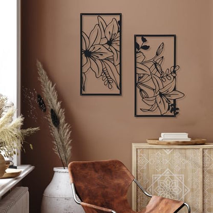 Therwen Black Metal Wall Art Minimalist Floral Hanging, Classic Style - style: Three Flower