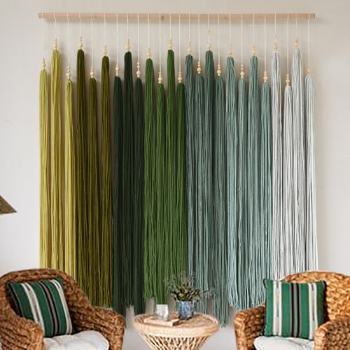 Macrame Wall Hanging Large Geometric Handmade Beaded Tassel Decor 39"W*45"L - color: Green1