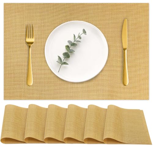 HOOMIL Placemats Set of 6, Heat Resistant, Gold - color: Gold, size: Set of 6