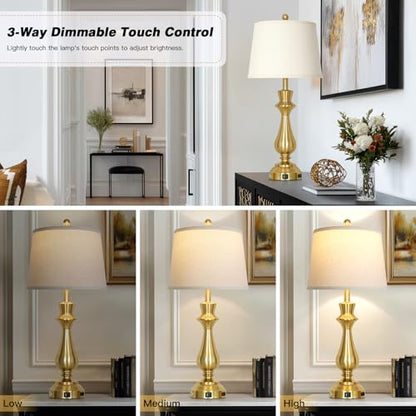 Cinkeda Touch lamp for Night Stands - 29.5" Tall Bedside Lamp with USB C+A, 3 Way Dimmable Bedroom Lamps, Gold Metal Table Lamps for Living Room, Single Gold - color: Gold-1P