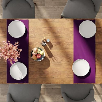Encasa XO Table Runner, Cotton Canvas Dining Runner 13"x36" - color: Purple, size: 13x36 in