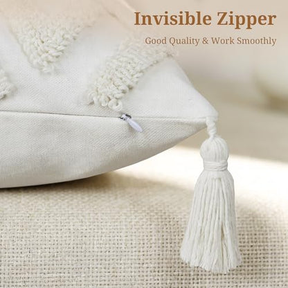 Boho Tufted Throw Pillow Covers 18x18 Inch with Tassels, White - color: Ivory Geo Tufted