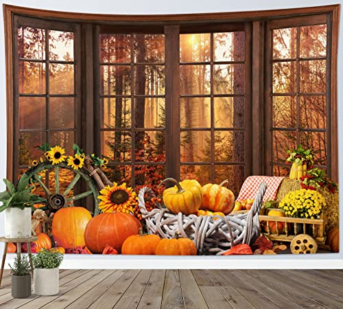 HVEST Farmhouse Fall Tapestry Wall Hanging for Bedroom,40L x 60W Inches - color: Yellow, size: 40"L x 60"W